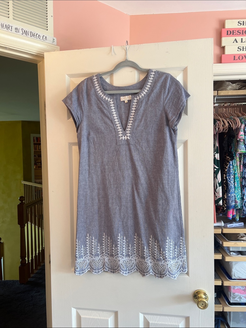 Mudpie Blue Embroidered Cotton Tunic Dress